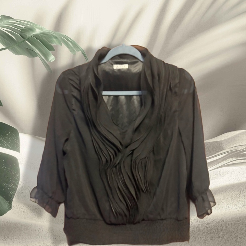 STYLE Elegant Black Sheer Blouse with Ruffles NWOT